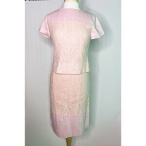 Vintage Henry-Lee 1950s Pink Beige Lace Blouse & Pencil Skirt Set Women's